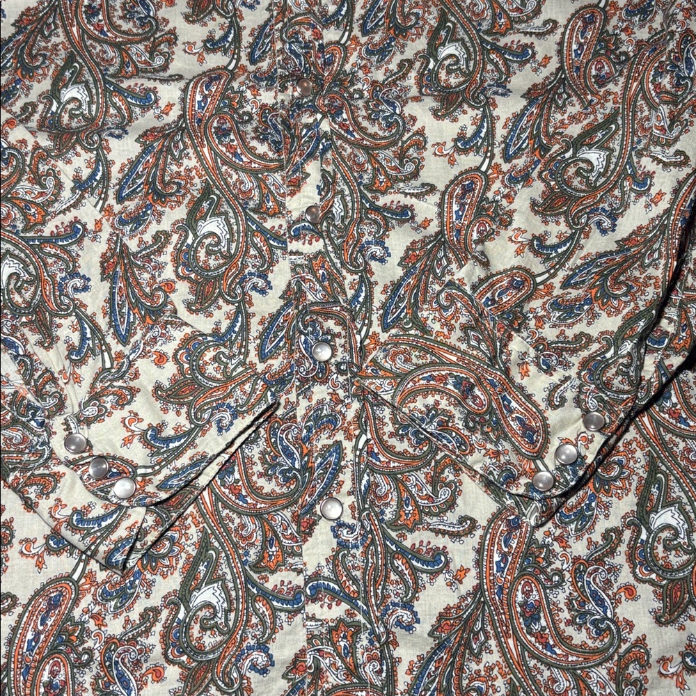 Multicolor Paisley Cotton Shirt bold pearl snap button front western long sleeve - Picture 7 of 12